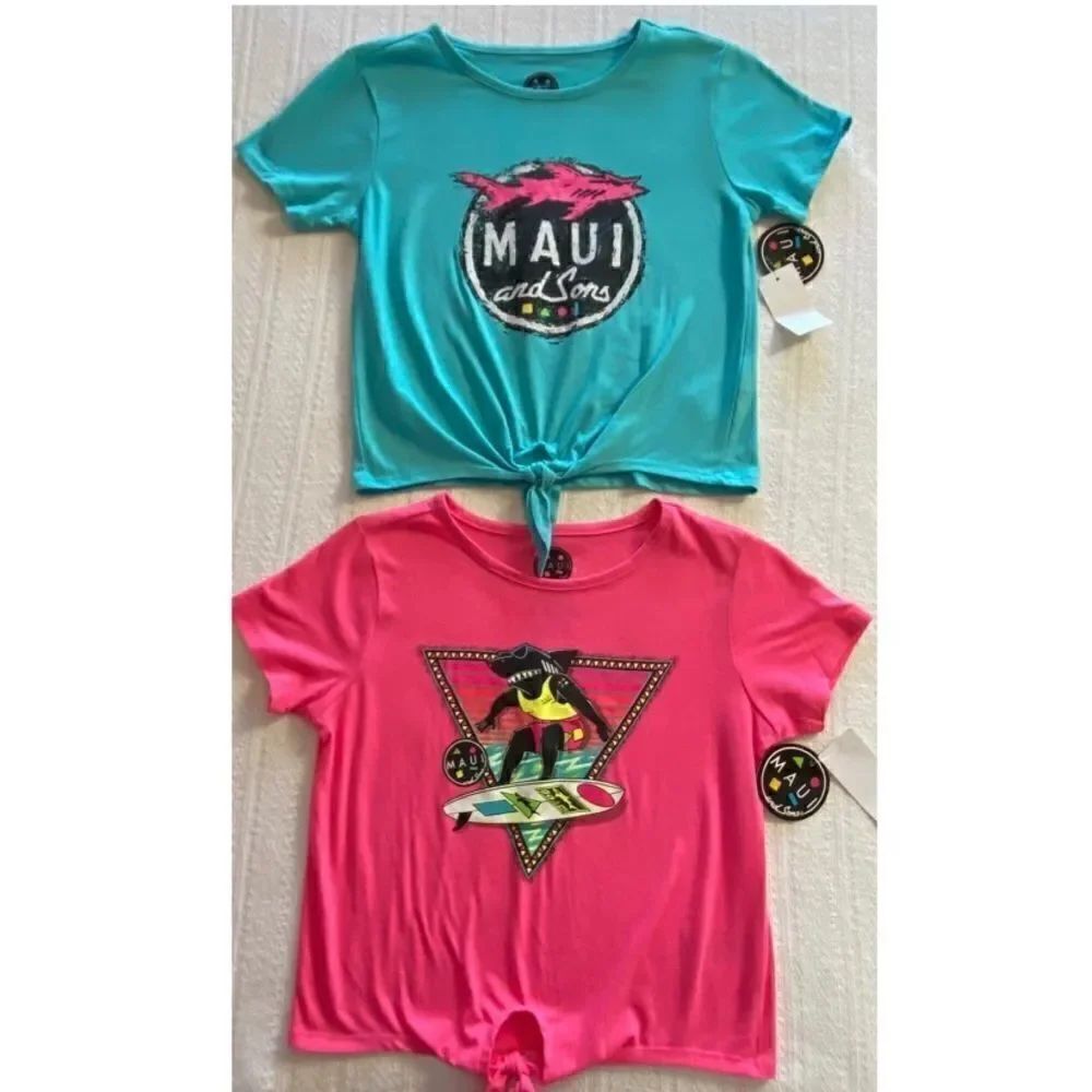 MAUI & SONS Girls Front Tie Tops - Price is for both Tops